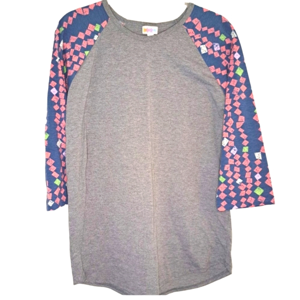 LuLaRoe Randy Gray With Patterned Sleeves Plus Size 2XL